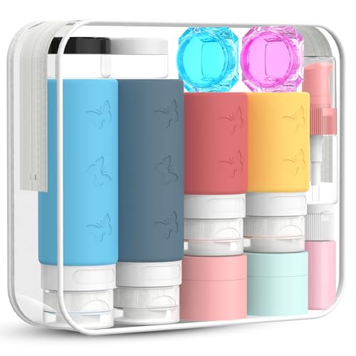 PLUSYES 26 Stück Reiseflaschen Zum Befüllen Silikon Reise Flüssigkeiten Set mit Clear Bag, Reisegröße Behälter mit TSA Genehmigt, Travel Essentials & Reise Gadgets