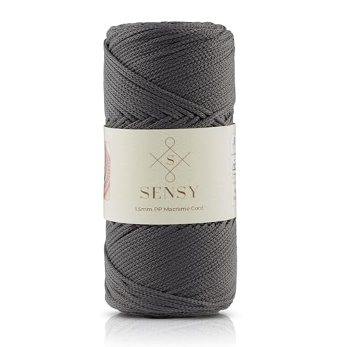 Sensy Premium 1,5 mm 164 Meter Polyester-Seil, 100% Polypropylen-Schnur, Makramee-Schnur, 1,5 mm Häkeltasche, Kordel, Makramee-Seil, Häkelgarn, Geschenk für Strickwaren (Anthrazit)