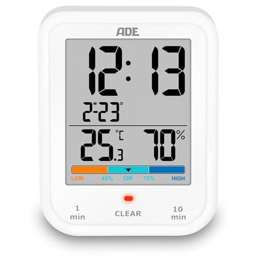 ADE Digitale Badezimmeruhr mit Hygrometer und Thermometer | wasserdicht nach IP65 | Duschtimer | Countdownfunktion | großes LCD-Display | mit Datumsanzeige | weiß