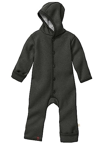 Disana WALK-OVERALL, 100% Bio-Merinowolle GOTS, IVN Best | mit Umklappbündchen | Newborn Baby Kleinkind Kind Unisex | Made in Germany | Anthrazit Gr. 62-68