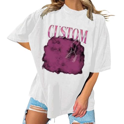 Personalisierte T-Shirts mit individuellem Gesichtsfoto-Text in Übergröße, lässiger Rundhalsausschnitt, überschnittene Schultern, lockere Kapuzenpullover Baseball Shirt Damen Langarm (M)
