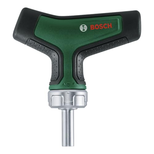 Bosch Bit-Ratschenschraubendreher T-Griff (Ratsche mit hohem Drehmoment; Getriebe mit 36 Zähnen; Max. Drehmoment 46 Nm; Magnetischer Bithalter; 1/4-Zoll; Ergonomischer T-Griff Form mit Softgrip)