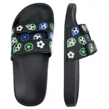 Torotto Unisex-Kinder Badeschlappen Sommer Flache Hausschuhe Badesandalen rutschfest Schlappen Badeschuhe(Schwarzer Fußball, 34/35EU)