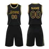 Basketball Trikot 2-Teiliges Personalisiert(Name und Nummer) Basketball ärmellose Anzug, Kinder/Erwachsene Sportswear Weste + Shorts, Benutzerdefiniert Basketball Trikot Shirt Schwarz 30