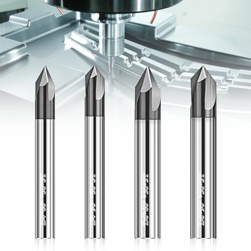 Kaelah 4 Stück VHM Fasenfräser 3 Flöten V Nutfräser 60 grad 90 grad CNC Holzfräser Schaftfräser mit TiAlN Beschichtung für Werkzeugmaschinen und Anfasen