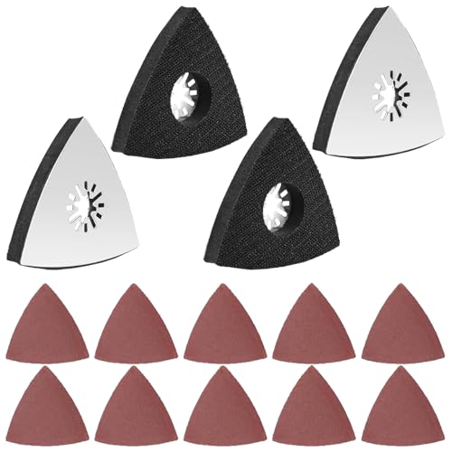 4 x Dreieck Schleifteller, Fein Schleifplatte, Multitool Schleifplatte 80mm für Fein Multimaster Zubehör, Mit 10 x Schleifpapier Dreieckschleifer Geeignet Zum Schleifen Und Polieren