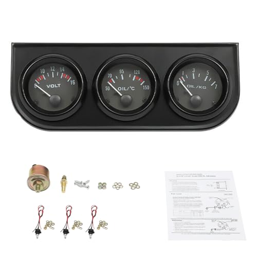 Zusatzinstrument Öltemperaturanzeige 3 in 1 Öltemperatur+ Öldruck +Voltanzeige Triple Gauge Kit Wassertemperatur Öl Manometer Öldruck Sensor für Auto/Lkw Schwarz