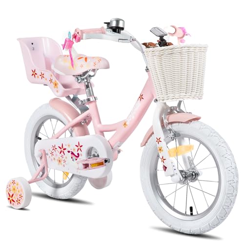 JOYSTAR Einhorn 16 Zoll Kinderfahrrad für 5-7 Jahre Mädchen, Kinderfahrrad mit Puppenfahrradsitz & Stützrädern, Rosa…