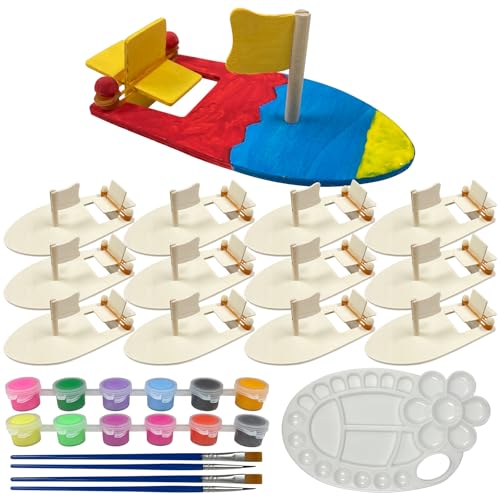 Ubephant Segelboot Holz DIY Bastelset, Holzboot Spielzeug, Holz Segelboot Basteln, Segelboot Bastelset Kinder Holzboot Handwerk Bemalen 12 pcs Segelboot Holz zum Bemalen für Kinder Party Handwerk