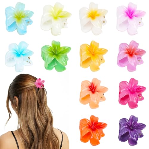 12 Pack Blumen Haarklammer, Haarklammer Blume, Hawaii-Blumen-Haarklammern, 4CM Große Plumeria-Blumenkralle, Dünnes, Dickes, Lockiges Haar Für Frauen, Rutschfeste Hibiskus-Haarspangen, Haar-Accessoire