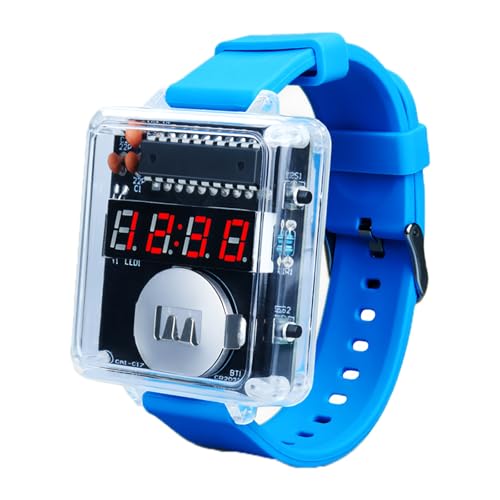 BANRIA DIY Elektronik Uhr Bausatz mit 4 stelliger LED Anzeige Lötkit für Anfänger transparentes Gehäuse Mikrocontroller gesteuert Ideal für Elektronik Einsteiger