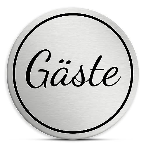 Gäste Schild rund, 7cm in silber, selbstklebend, wetterfestes Hinweisschild