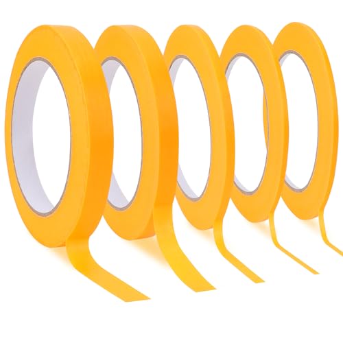 5 Rollen Malerkrepp Selbstklebendes Fineline Tape 1,5/3/5/10/12 mm x 50 m Masking Tape Abklebeband Klebeband für Autolack Malerarbeiten Dekorieren (Orange)