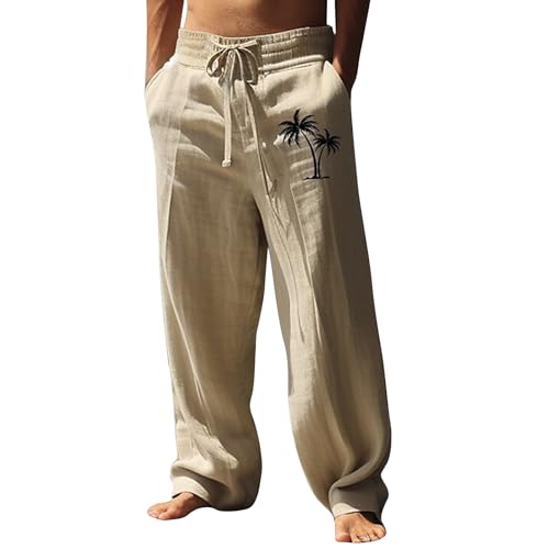 Herren-Leinenhose,Leicht,Locker,Einfarbig,Einfach,Lässige Yogahose Herren Leinenhosen Freizeithose Leichte Sommer Strand Hose Baggy Jogginghose Herren S-6xl