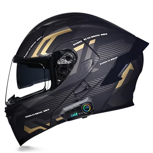 Bluetooth Motorradhelm Klapphelm Modulare Helm, ECE Zertifiziert Integralhelm mit Doppelvisier mit Eingebautem Mikrofon für Automatische Reaktion, für Erwachsene Frauen Männer(Color:A,Size:M(55-56c