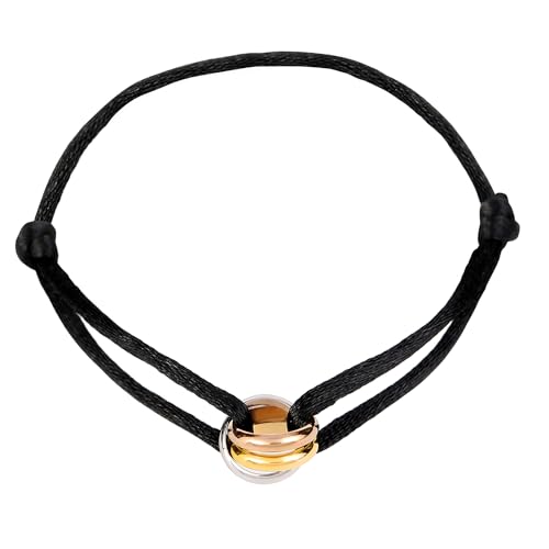 KIM JOHANSON® Segeltau Damen Armband *Tricolor* in Schwarz | Kordelarmband mit Edelstahl Ring in Silber, Gold & Roségold | Wasserfest | Boho Schmuck für Frauen | Verstellbare Länge | Mit Schmuckbeutel