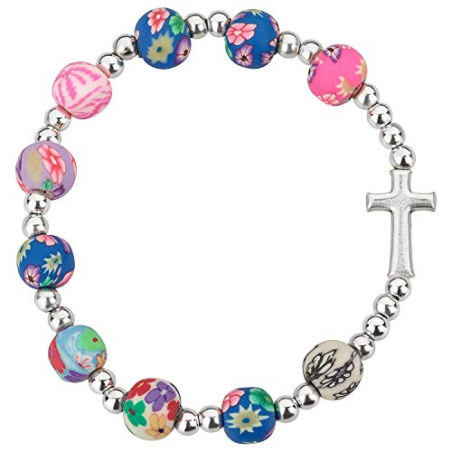 MaMeMi Armband mit Kreuz und bunten Perlen. Toller Schmuck insbesondere als Geschenk zur Kommunion für Mädchen