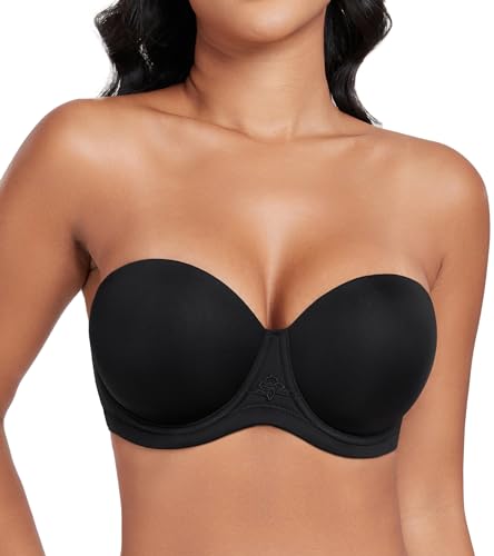 DotVol Damen Rückenfrei Ohne Träger Push Up Büstenhalter mit Geformte Cups für Abendkleider Trägerloser BH(85C,Schwarz)