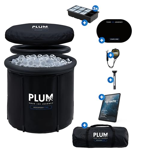 PLUM – Eisbad Premium XL Komplettset – Ice Bath Recovery Tub mit Komplettes Zubehör für Kryotherapie – Luxus Eistonne für Zuhause mit 5 dicken Isoliersnichten