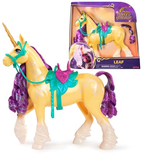 Unicorn Academy Einhorn Leaf - ca. 28 cm großes Einhorn von Ava zur beliebten Netflix-Serie, mit beweglichem Kopf und abnehmbaren Zubehör für spannendes Rollenspiel, für Kinder ab 4 Jahren