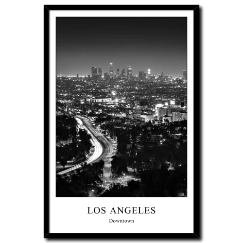 daazoo Wandbild Los Angeles Kalifornien | gerahmtes Bild Rahmenbild | LA Downtown Hollywood Skyline Westküste California | Bild schwarzweiss schwarz weiß mit Rahmen | 20 x 30 cm