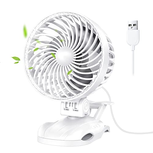 OUILA Mini USB Ventilator, Tischventilator Clip Fan mit 9 Geschwindigkeiten, 360° Drehung Klein Lüfter für Schlafzimmer, Büro, Wohnheim, Auto, Camping - Weiß (USB-Betrieben)
