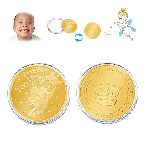 2pcs Zahnfee Münzen Geschenke für Jungen und Mädchen Goldene Zahnfee Münze Set Zahnverlust Feier Zahnfee Tradition Mädchen, Gold, Kinder, Zahnfee-Münze, Geschenk, Schnullerfee