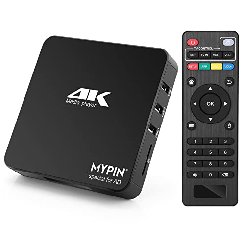 MYPIN 4K@60hz MP4 Media Player Unterstützt 8TB HDD/256G USB-Laufwerk/SD-Karte mit HDMI/AV-Ausgang für HDTV/PPT MKV AVI MP4 H.265- Unterstützt Werbung Untertitel/Timing