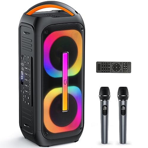 JAUYXIAN Karaoke Maschine mit 2 Mikrofones, großer Tragbaren Bluetooth Lautsprecher mit RGB-Licht, Karaoke Anlage für Karaoke, Hausparty, PA-System für Erwachsene Partybox Unterstützt TF/USB, AUX,Rec