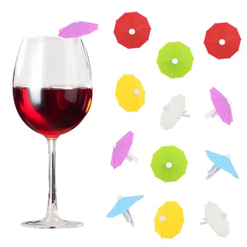 DELAESI 12 Stück Glasmarkierer Wiederver Wendbare Glas Markierung Trinkgläser Gläser Markieren Silikon Cup Marker Trinken Party Wein Glas Marker für Weinglas Flasche Cup Trinkglas Cocktail (6 Farben)