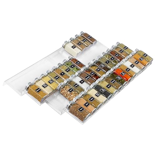 Lifewit Gewürzregal Schubladen, Gewürz Schubladen Organizer Küche Breite 33 bis 66 cm, 8 Stück, 4 Etagen, Abnehmbares Gewürz Schubladeneinsatz, Spice Rack für Arbeitsplatte/Schrank/Regal, Durchsichtig