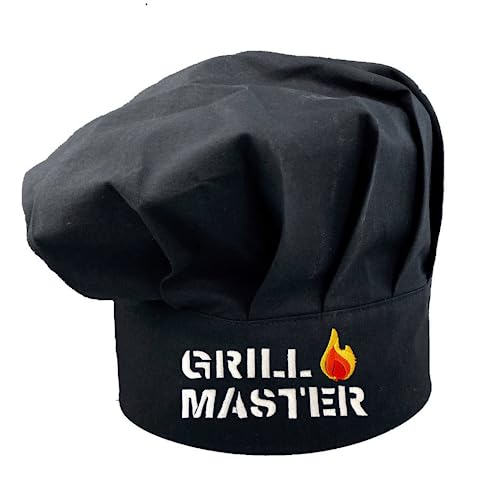 Pet-Jos Grill Master Chef Kochmütze mit Stickerei Unisex Kochmütze aus Baumwolle Küche Hotel Restaurant Gastro-Hüte Einstellbar für Männer, Frauen, Kochen, Schwarz