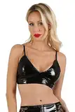 MISS NOIR Damen Wetlook Sexy Top Vinyl-BH Verstellbaren Trägern Dreifach Verstellbarem Rückenverschluss Clubwear, Schwarz (203701-BK), 3XL