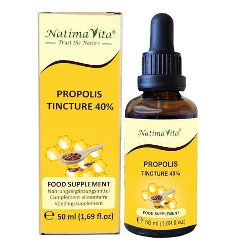 Propolis Tinktur 40% – 50 ml – Pure Hochdosierte Propolis Tropfen – 100% natürlich - Propolis Extrakt – Praktische Pipette - Einfache Dosierung - NatimaVita