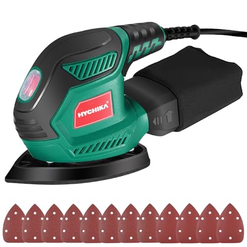HYCHIKA Multischleifer, Deltaschleifer 200W, mit 12 Schleifblätter (Körnung 80/120/240), 14000 U/min, Klettfix-System, Staubsaugbeutel, Schleifmaschine für Ecke & Kante, Metal & Holz