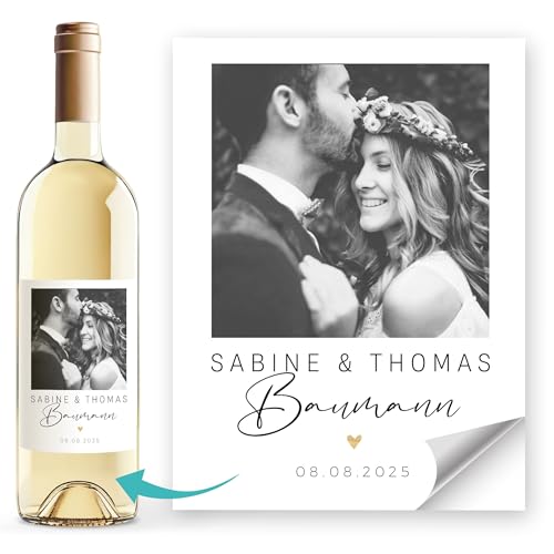 SpecialMe® Weinetiketten personalisiert mit Foto Namen und Hochzeitsdatum Geschenk Braut Bräutigam Weiss unisize