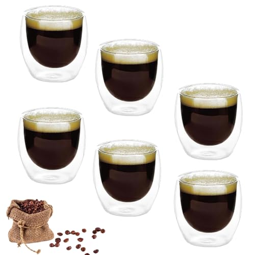 Doppelwandiges Thermoglas Espresso 6-er Set 80ml,Cappuccino Tassenaus Borosilikatgläser Glas,Thermo-Gläser mit Schwebe-Effekt,perfekt geeignet für Espresso Macchiato, spülmaschinenfest1