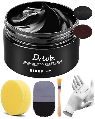 drtulz Leder Reparatur Set Schwarz, Lederpflege Für Ledercouch, Für Vinyl Möbel, Sofa, Autositze, Schuhe Für Reparatur Lederfarbe Auf Verblassten und Zerkratzten Ledersofas (75ML)