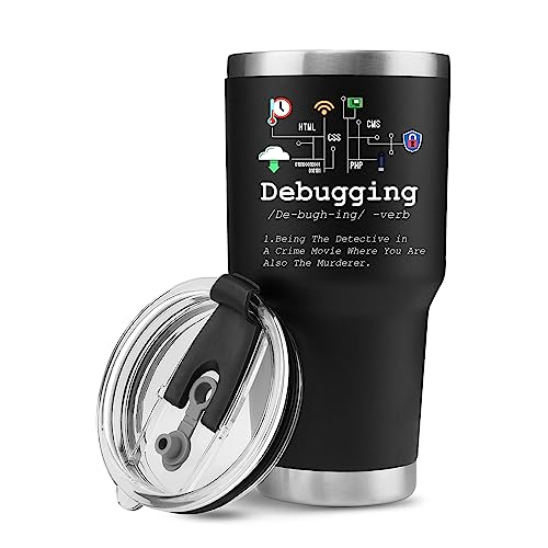 Panvola 'Debugging Definition ' Computer-Programmierer, Student, Lehrer, Programmierer, Freund, Programmierer, Computer-Programmierung, Edelstahl-Reisebecher mit abnehmbarem Strohhalm-Deckel (30 oz)