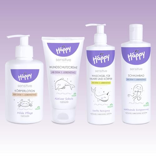 bella Baby Happy Sensitive Babypflege Rundum Sorglos Set | 4-teiliges Babypflegeset für Neugeborene | Erstausstattung | Babypflege Geschenkset Babykosmetik