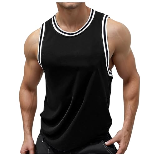 QWUVEDS Männliche Sommer-Tanktops, I-förmige, ärmellose Weste mit Rundhalsausschnitt Solid Tank Top Ärmelloses T-Shirt für Herren T-Shirt Sport Herren (Black, M)