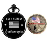 Geschenke für Veteranen, Taschenuhr für Veteranen mit militärischer Chanlleng-Münze, beste Veteranentagsgeschenke, B.Color B