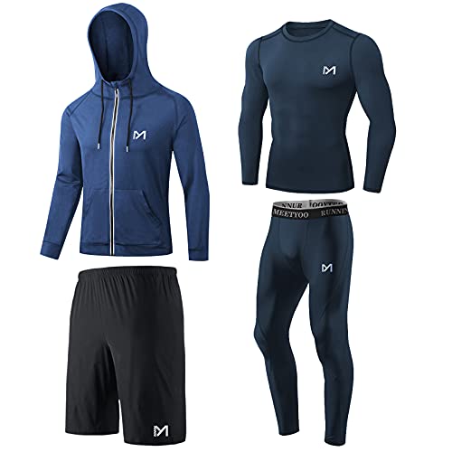 MEETYOO Kompressionsshirt Herren, Leggings Sport Laufhose Funktionsshirt Männer Jacke Kompressionshose Funktionswäsche für Running Gym Fitness