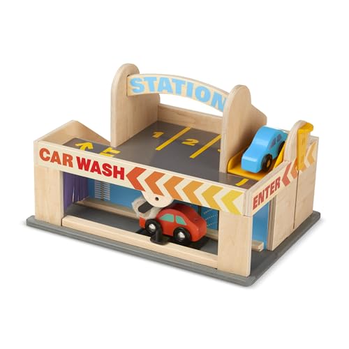 Melissa & Doug Service Station Parking Garage , Wooden Vehicle , Pretend Play , 3+ , Gift for Boy or Girl