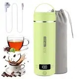Elektrischer Reisewasserkocher Klein 500ML, Kleiner Wasserkocher Reise Schnelles Kochwasser Mini -Wasserkocher tragbar 316 Edelstahl, automatisches Schließen, For Tee, Kaffee, Babymilch (Grün)