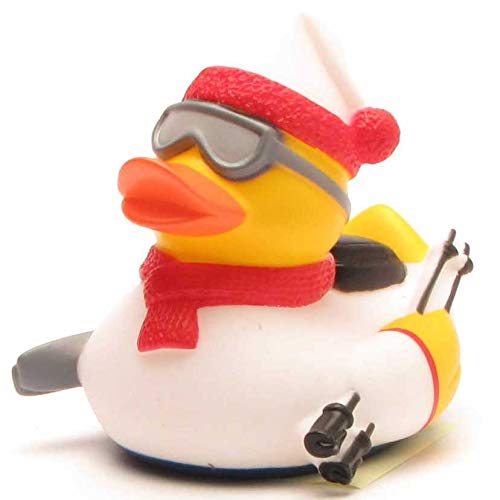 Duckshop Skifahrer Badeente - weiß I Wintersport Quietscheente I L: 8,5 cm I Geschenk für Apre Ski I Geschenk für Skifahrer