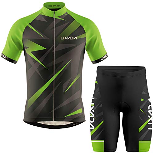 Lixada Kurzarm Radtrikot Herren Atmungsaktives Sommer Kurzarm-Bike-Shirt und Radhose gepolsterte Shorts,MTB-Fahrrad-Anzug für Radsport Outdoor Sport