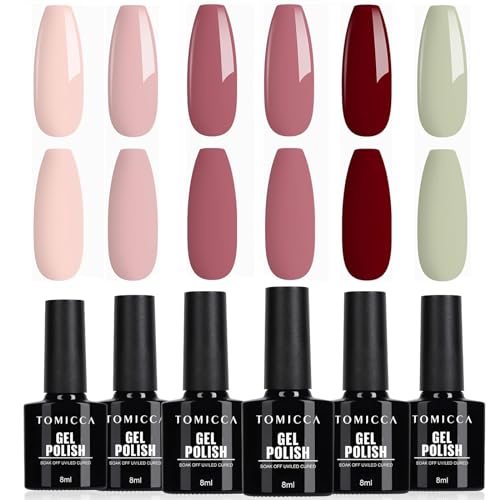 TOMICCA UV Gel Nagellack Nude Rose Set, Professional 6 Farben Maniküre Set, Soak-Off Nagellack Geschenk für Nagelstudio DIY Home, 8ML