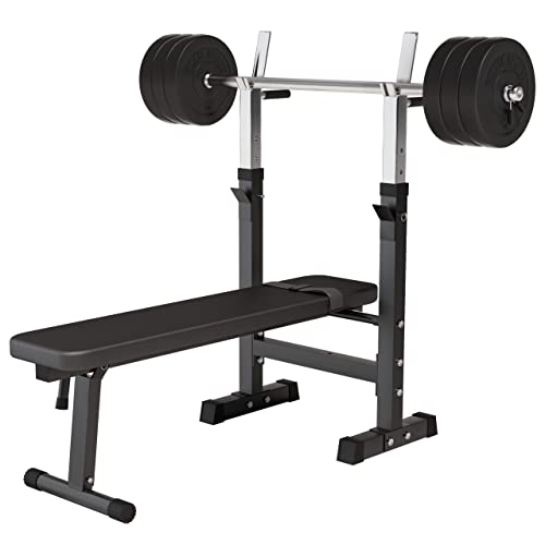 GORILLA SPORTS® Hantelbank - inkl. Hantelset 38/70/100kg, Ablage, Dip-Station, Höhenverstellbar, Klappbar, bis 200kg, Schwarz/Weiß - Trainingsbank mit Langhantelset, Drückerbank, Schrägbank, Flachbank