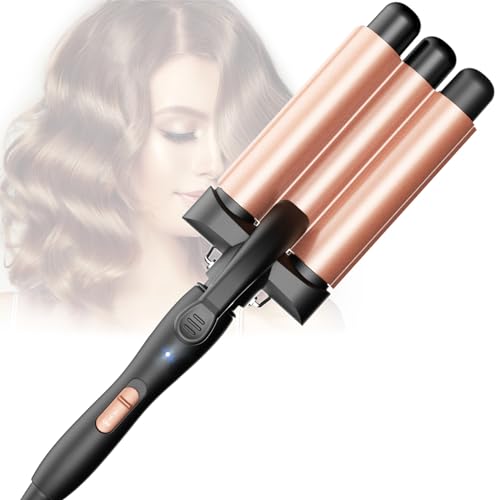 Lockenstab 3 Fässer Beach Waves - Welleneisen Einstellbar Schnell Erhitzendes für Langes Kurzes Haar